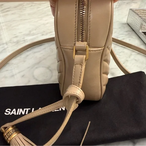 SAINT LAURENT Calfskin Matelasse Monogram Lou Camera Bag Dark Beige - Picture 14 of 15